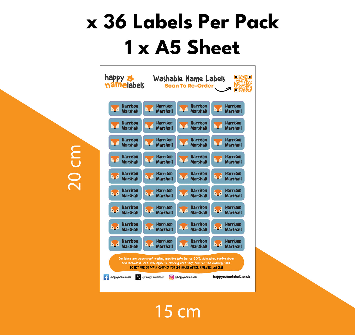 stick on clothes labels for kids children UK - sheet size guide